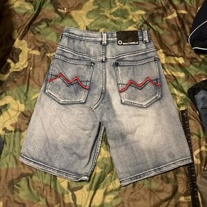 Southpole red embroidered baggy jean shorts vtg y2k size 27/13
